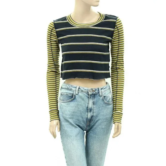 BDG Urban Outfitters Seb Spliced Stripe Tee Cropped Top Cotton M New - Picture 5 of 9